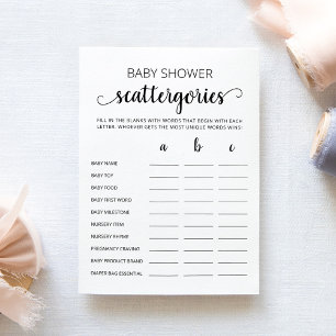 Baby shower Scattergories jeu de fête Carte