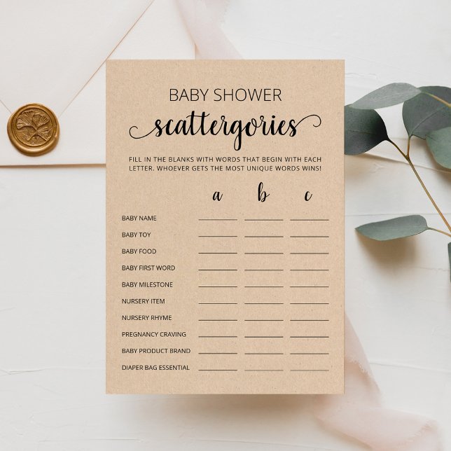 Baby shower Scattergories jeu de fête Carte (Créateur téléchargé)