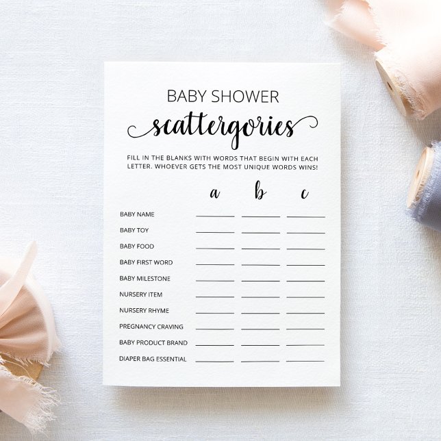 Baby shower Scattergories jeu de fête Carte (Créateur téléchargé)