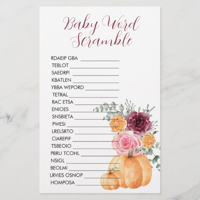 Baby shower Scramble Citrouille d'automne Bourgogn (Devant)