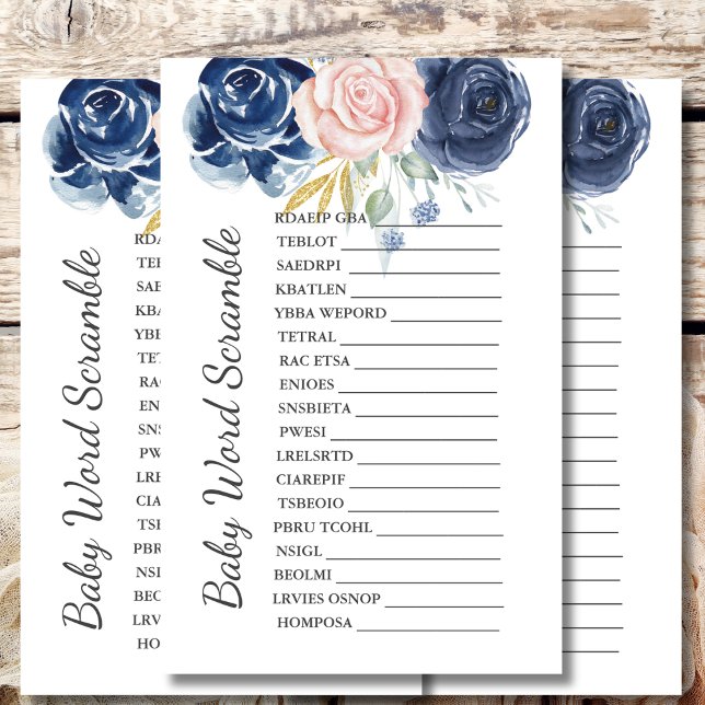 Baby shower Scramble Jeu Marine Blush Rose Floral (Créateur téléchargé)