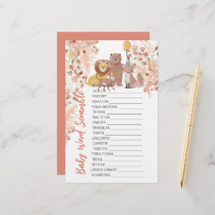 Baby shower Scrambule Boho Safari Pampas Rose Gras