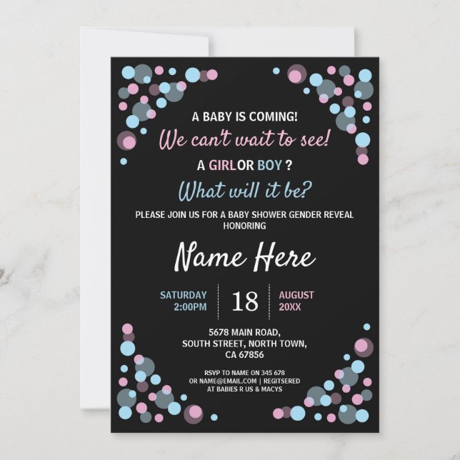 Baby shower Sexe Révéler Pink Blue Dots Invitation (Devant)
