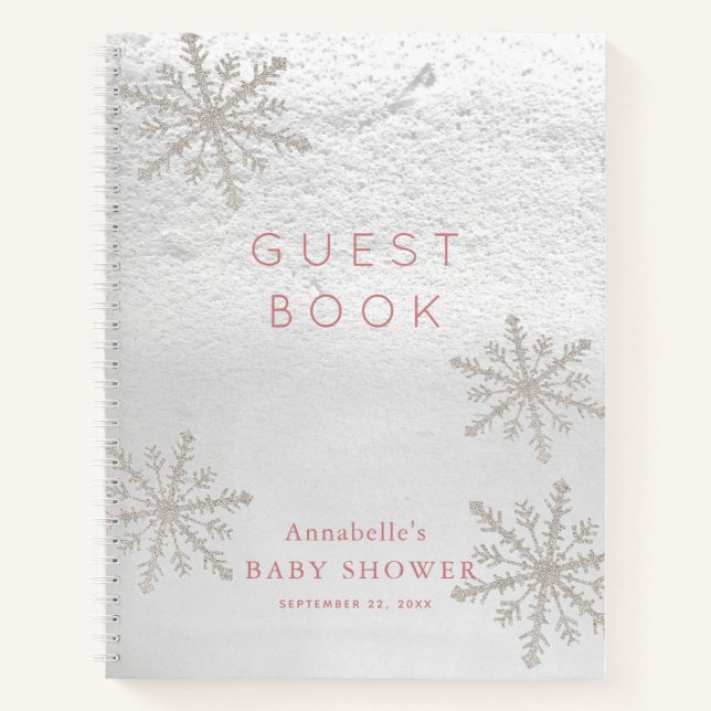 Baby shower Silver Snowflake Livre d'invité rose (Devant)