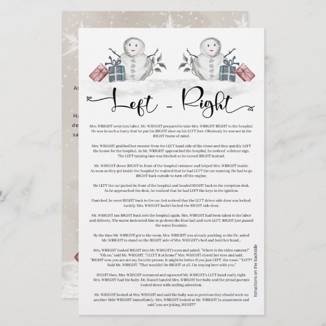 Baby shower Snowman gauche droite (Devant / Derrière)