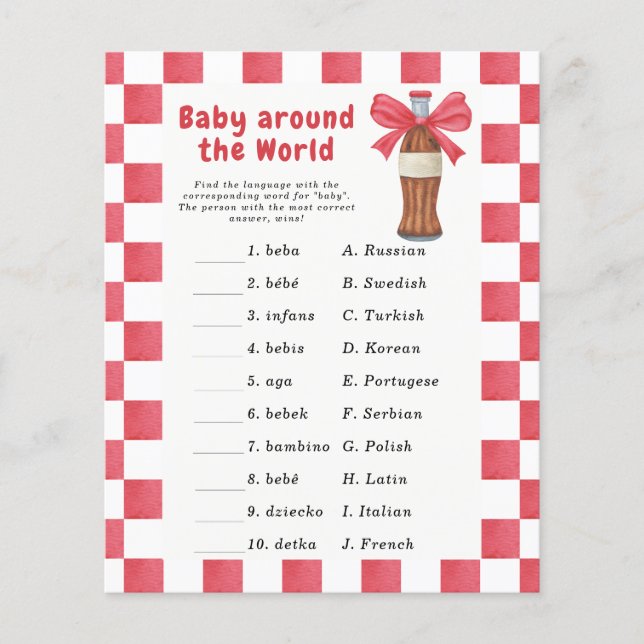 Baby shower soda - Jeu bébé autour du monde (Devant)