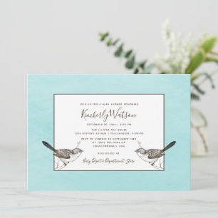 Baby shower Songbird Pair   Invitation Turquoise