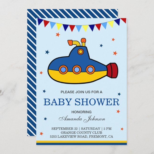 Baby shower sous-marin coloré mignon Invitation (Devant / Derrière)