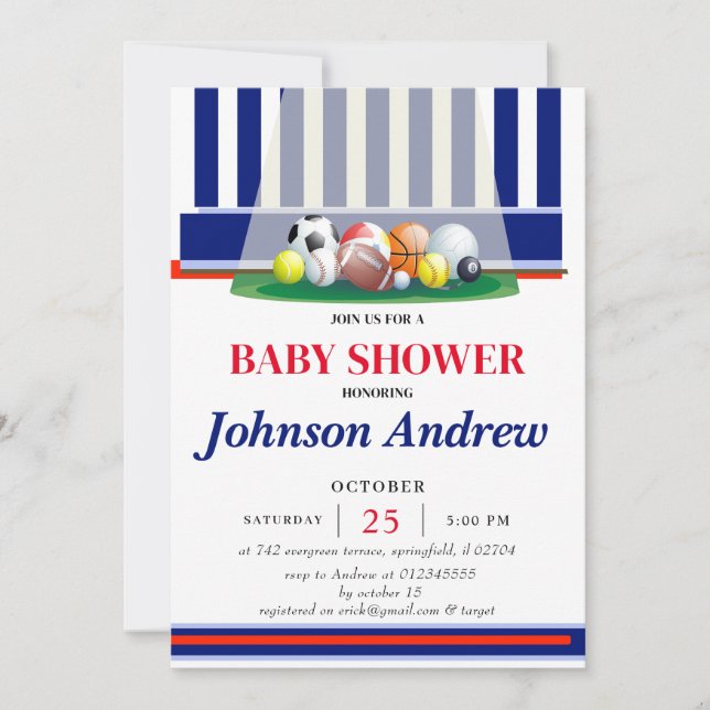 Baby shower Sport personnel Invitation Bleu (Devant)