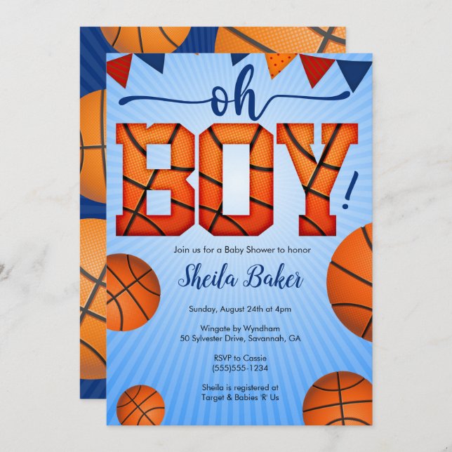 Baby shower sportif de basket-ball Invitation - Oh (Devant / Derrière)