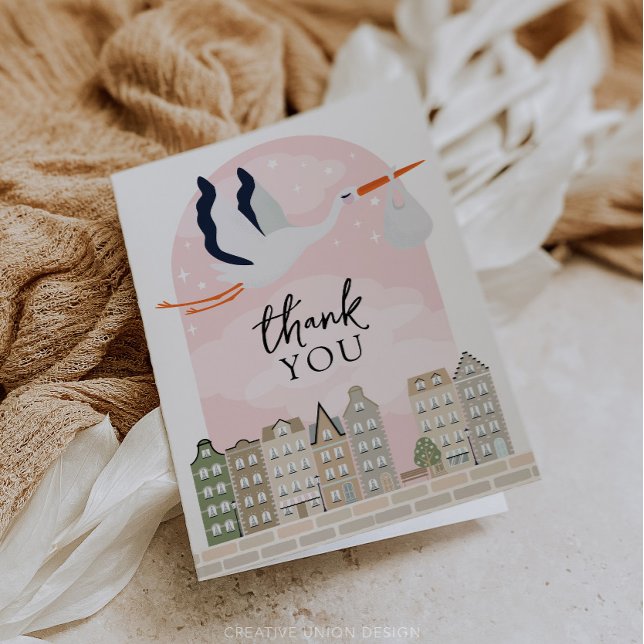 Baby shower Stork Boho Carte de remerciements d'ar (Boho Baby Shower Stork)