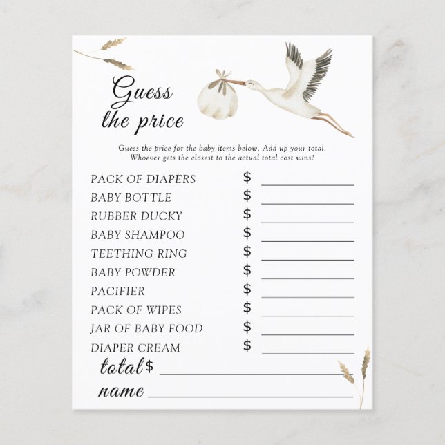 Baby shower Stork - Devinez le prix Jeu (Devant)