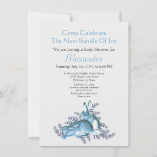 Baby shower Stylish Blue Bunny Rabbit Aquarelle