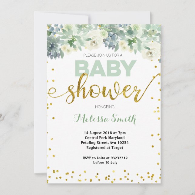 BABY SHOWER succulent CACTUS carte d'invitation (Devant)