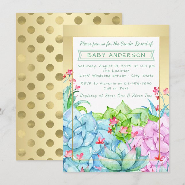 Baby shower Succulent Genre Reveilles Invitations (Devant / Derrière)