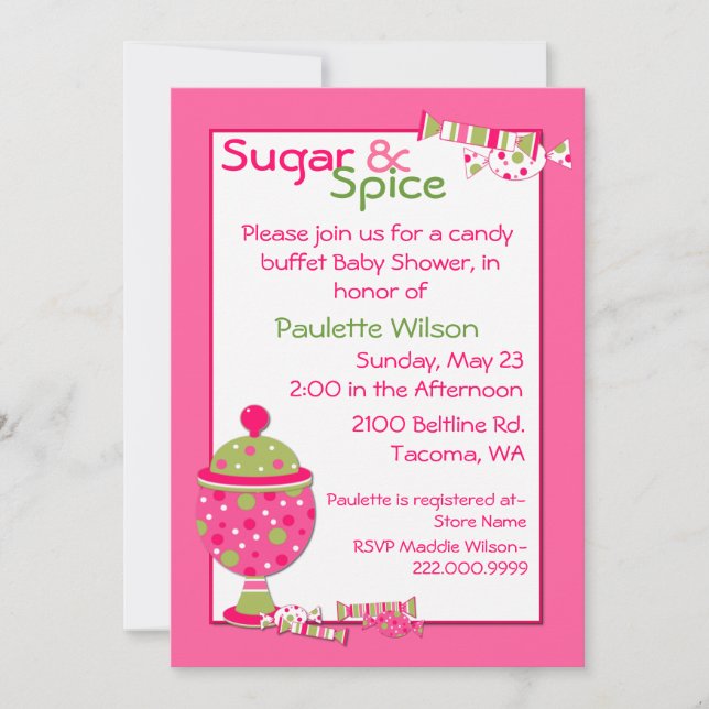 Baby shower sucré et épices Bonbons Invitation Buf (Devant)