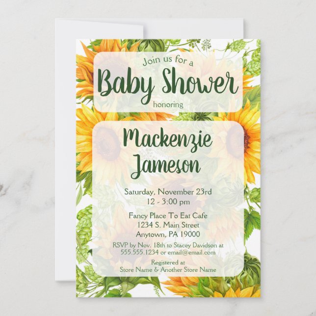 Baby shower Sunflowers Invitation Genre Neutre (Devant)