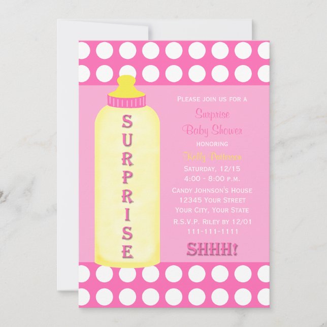 Baby shower surprise Invitation Pink Baby Bottle (Devant)