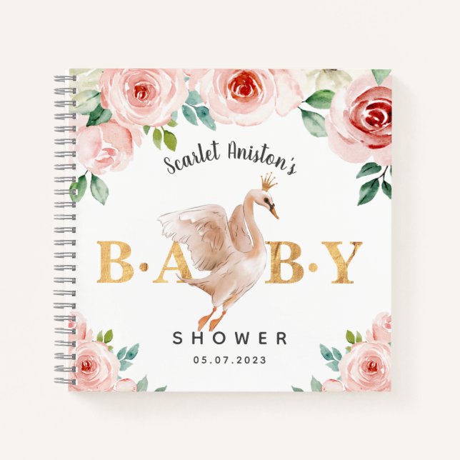 Baby shower Swan Floral Livre d'Invitation (Devant)