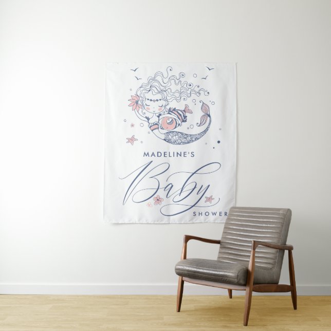 Baby Shower | Tapisserie de petite fille mermaid r (En situation)