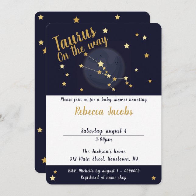 Baby shower Taurus zodiac Invitation (Devant / Derrière)
