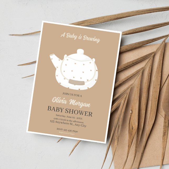 Baby shower Tea Party Brown Invitation Card (Créateur téléchargé)