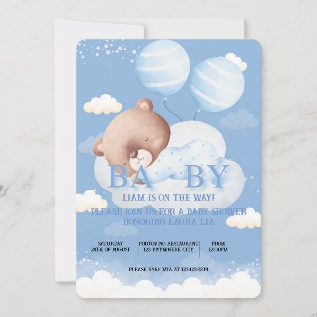 BABY SHOWER TEDDDY BEAR INVITATION (Devant)