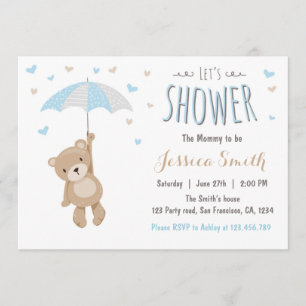 Baby shower Teddy Bear Invitation Baby Boy blue