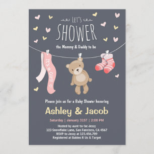 Baby shower Teddy Bear Invitation Pink Girl douche