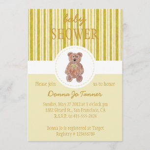 Baby shower Teddy Bear Sketch Invitation - Jaune