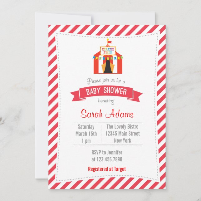 Baby shower Tente de cirque rouge Invitation (Devant)