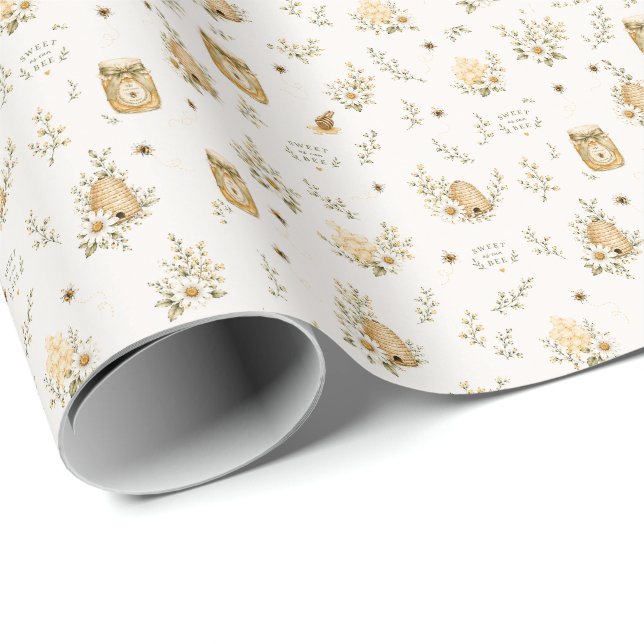 Baby Shower Thème Abeille, Papier Cadeau Sucré Com (Coin rond)