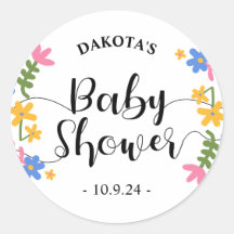 Baby shower - Thème Floral Naïf | Sticker rond