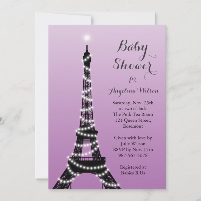 Baby shower Tour Eiffel Twinkles Invitation (Devant)