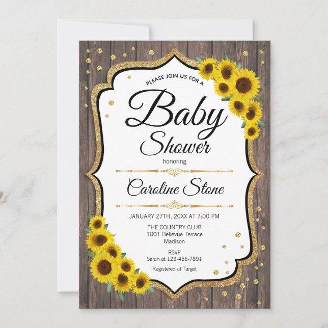 Baby shower - Tournesols Invitation Rustique (Devant)