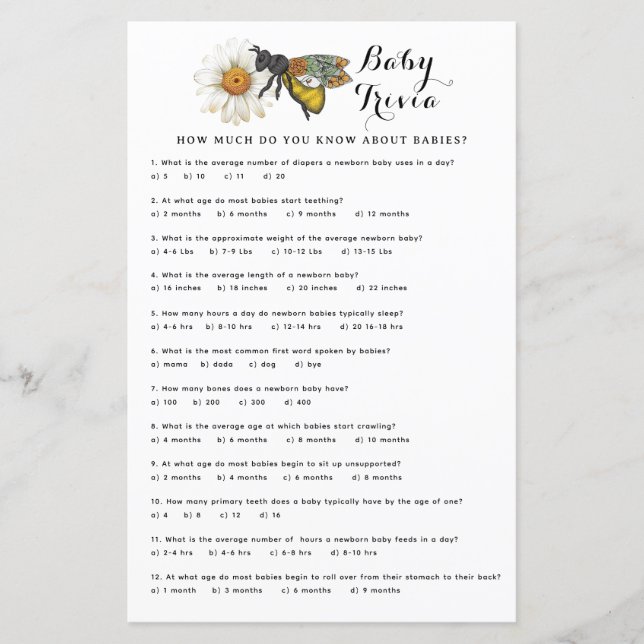 Baby shower Trivia Jeu | Miel Bee Them Baby Sh (Devant)