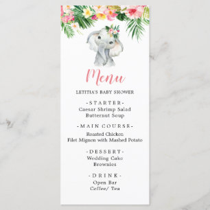 Baby shower Tropical Elephant Girl Menu Sign