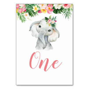 Baby shower Tropical Elephant Girl Numéro de table