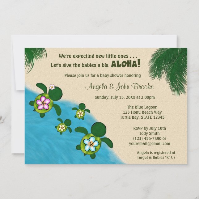 Baby shower TURTLE Invitation TWIN (Honu) 03D (Devant)