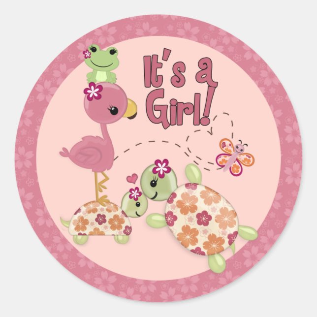 Baby shower TURTLE Une fois sur un autocollant ron (Devant)