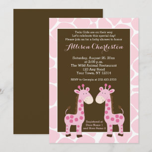 Baby shower Twin Pink Giraffe Twins Invitations