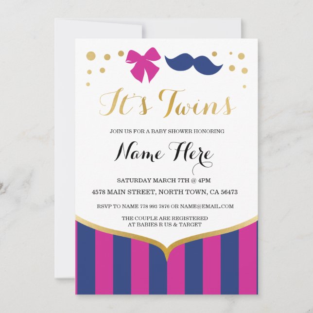 Baby shower Twins Marine Rose Girl Invitation garç (Devant)