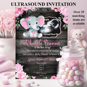 Baby shower Ultrasound Pink Elephant invitation