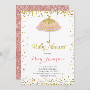Baby shower Umbrella Invitation Gold Parties scint