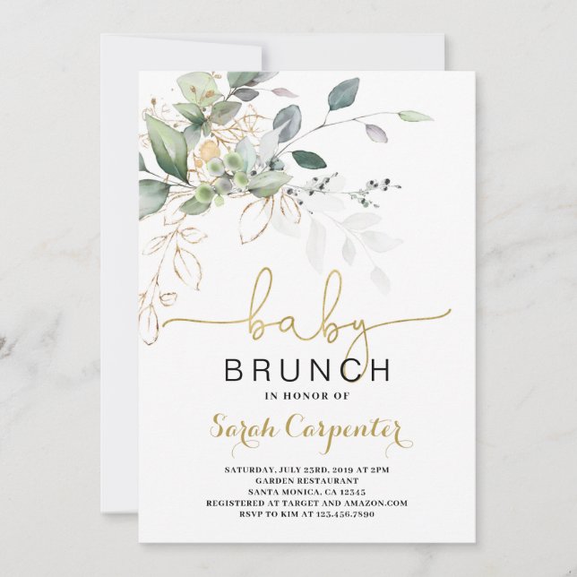 Baby shower verdoyant Brunch invitation (Devant)