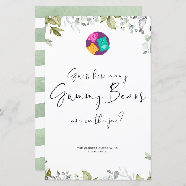 Baby shower verdoyant Mini-panneau Ours gommeux (Devant / Derrière)