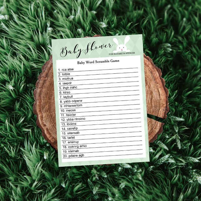 Baby shower Vert Bunny Word Scrbate Jeu (Créateur téléchargé)