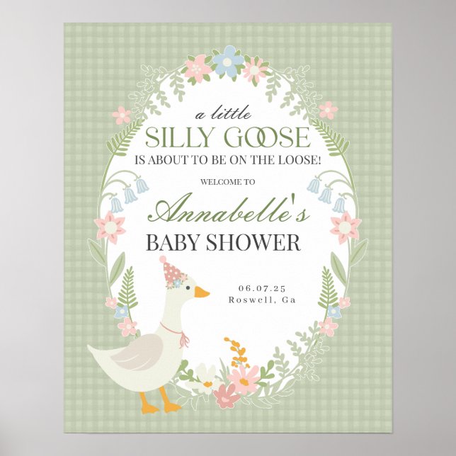 Baby shower vert En vichy oie soie Affiche de bien (Devant)