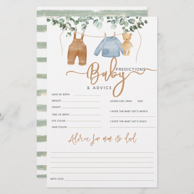 Baby shower vert eucalyptus Boho Geme (Devant / Derrière)