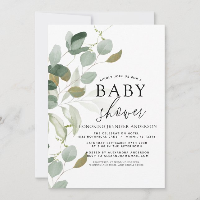 Baby shower vert Eucalyptus Invitation (Devant)